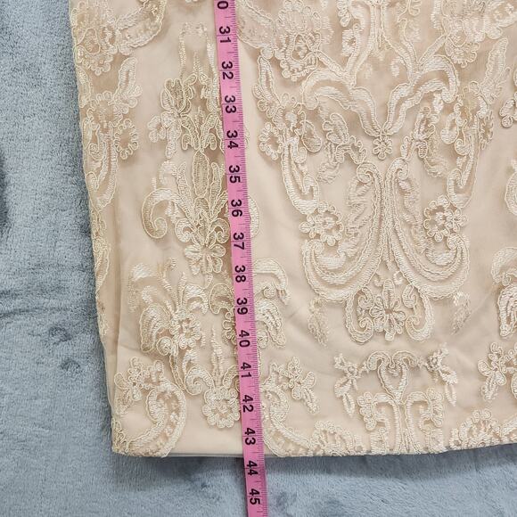 Formal Dress Jacket Set Size 8 Champagne Gold Beaded Lace Chiffon Sheath Party - Picture 14 of 14